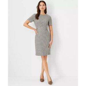 Ann Taylor Micro Check Button Tab Shift Dress 8